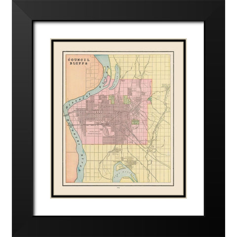 Council Bluffs  Iowa - Cram 1892 Black Modern Wood Framed Art Print with Double Matting by Cram