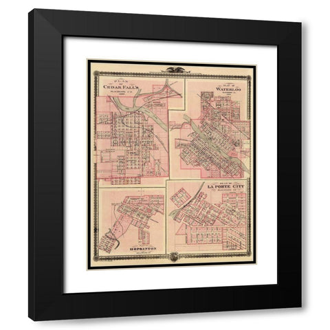 Cedar Falls, Waterloo Iowa - Andreas 1874 Black Modern Wood Framed Art Print with Double Matting by Andreas