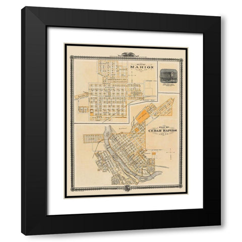 Cedar Rapids, Marion Iowa - Shober 1875 Black Modern Wood Framed Art Print with Double Matting by Shober