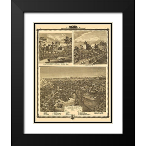 Council Bluffs Iowa - Andreas 1875 Black Modern Wood Framed Art Print with Double Matting by Andreas