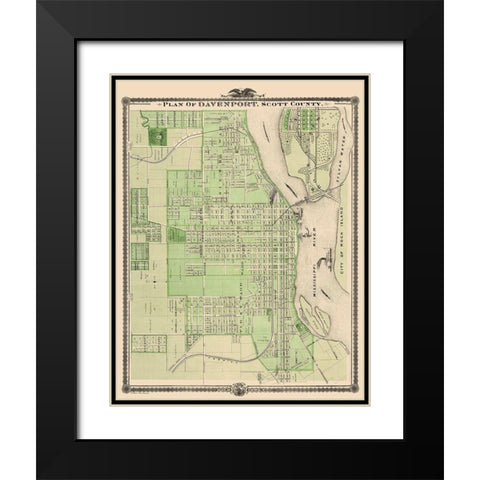 Davenport Iowa Landowner - Shober 1875 Black Modern Wood Framed Art Print with Double Matting by Shober
