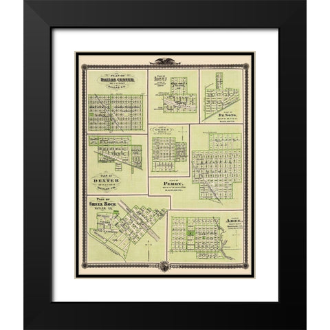 Dallas Iowa Towns  Vicinity - 1876 Black Modern Wood Framed Art Print with Double Matting by Unknown