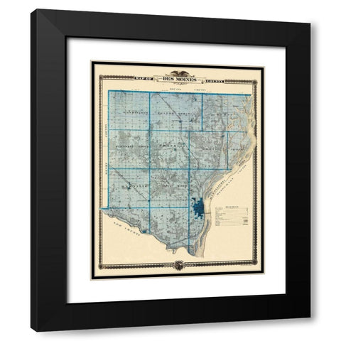 Des Moines Iowa - Shober 1875 Black Modern Wood Framed Art Print with Double Matting by Shober
