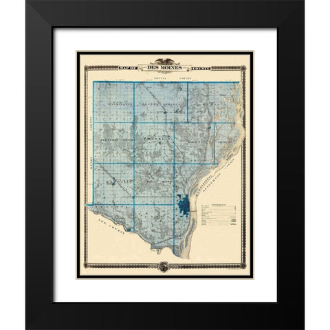 Des Moines Iowa - Shober 1875 Black Modern Wood Framed Art Print with Double Matting by Shober