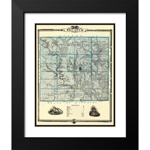 Decatur Iowa Landowner - Andreas 1875 Black Modern Wood Framed Art Print with Double Matting by Andreas