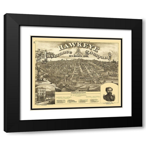 Des Moines Iowa - Andreas 1875 Black Modern Wood Framed Art Print with Double Matting by Andreas
