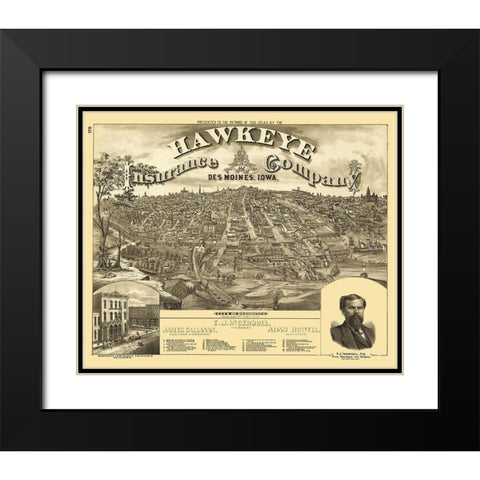 Des Moines Iowa - Andreas 1875 Black Modern Wood Framed Art Print with Double Matting by Andreas