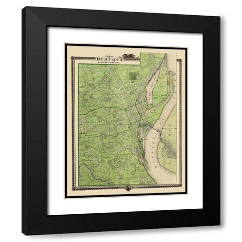 Dubuque Iowa Landowner - Shober 1875 Black Modern Wood Framed Art Print with Double Matting by Shober