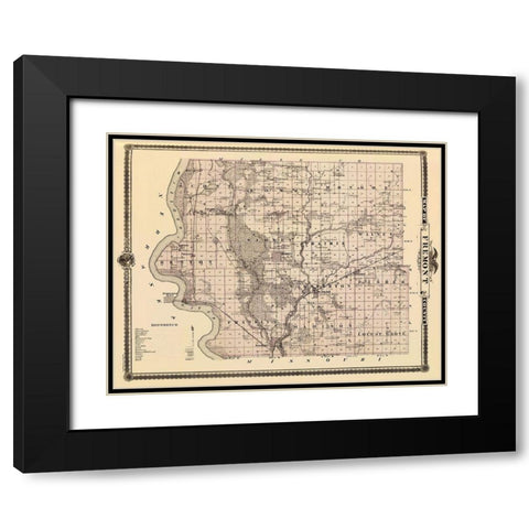 Fremont Iowa Landowner - Andreas 1875 Black Modern Wood Framed Art Print with Double Matting by Andreas