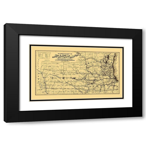 Galena and Chicago Union Railroad - Colton 1862 Black Modern Wood Framed Art Print with Double Matting by Colton
