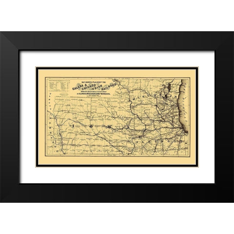 Galena and Chicago Union Railroad - Colton 1862 Black Modern Wood Framed Art Print with Double Matting by Colton