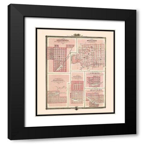 Glenwood, Denison, Hastings Iowa - Andreas 1874 Black Modern Wood Framed Art Print with Double Matting by Andreas