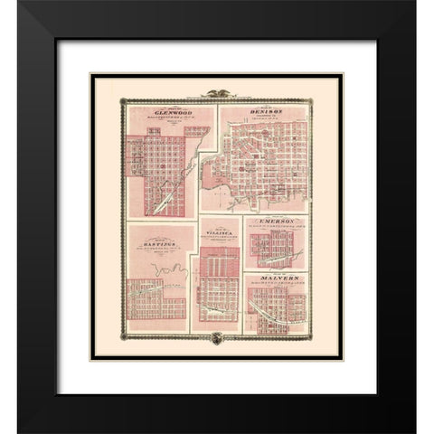Glenwood, Denison, Hastings Iowa - Andreas 1874 Black Modern Wood Framed Art Print with Double Matting by Andreas
