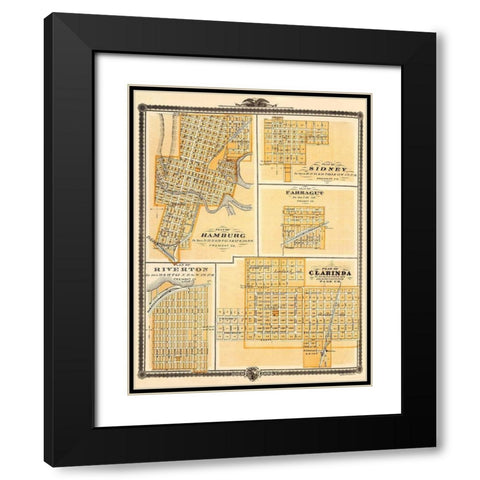 Hamburg, Sidney, Farragut, Riverton, Clarinda Iowa Black Modern Wood Framed Art Print with Double Matting by Andreas