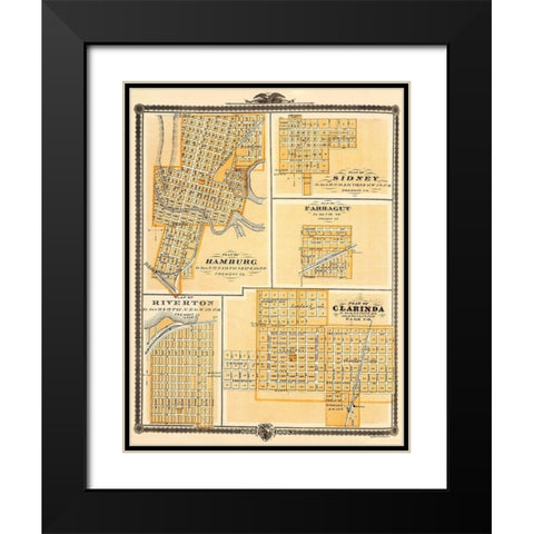 Hamburg, Sidney, Farragut, Riverton, Clarinda Iowa Black Modern Wood Framed Art Print with Double Matting by Andreas