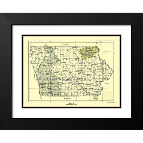 Iowa - Hoen 1896 Black Modern Wood Framed Art Print with Double Matting by Hoen