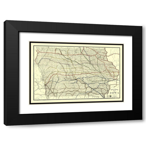 Iowa Railroad - Western Litho 1881  Black Modern Wood Framed Art Print with Double Matting by Western Litho