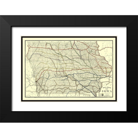 Iowa Railroad - Western Litho 1881  Black Modern Wood Framed Art Print with Double Matting by Western Litho