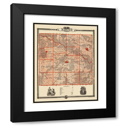 Marion Iowa Landowner - Shober 1875 Black Modern Wood Framed Art Print with Double Matting by Shober