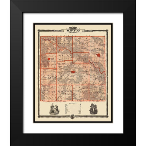 Marion Iowa Landowner - Shober 1875 Black Modern Wood Framed Art Print with Double Matting by Shober