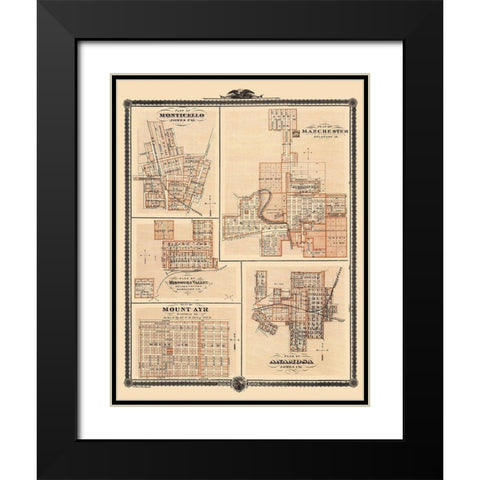 Monticello, Mount Ayre, Anamosa Iowa - Shober 1875 Black Modern Wood Framed Art Print with Double Matting by Shober