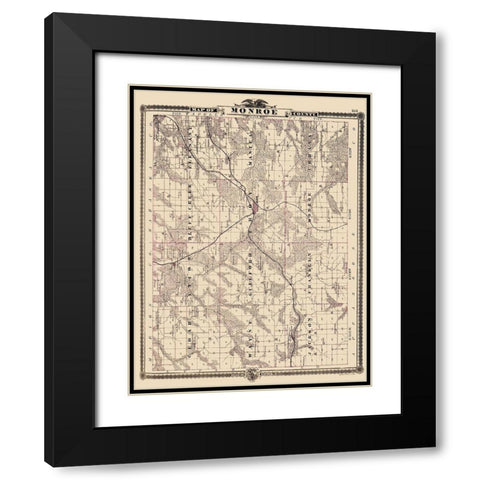 Monroe Iowa - Shober 1875 Black Modern Wood Framed Art Print with Double Matting by Shober