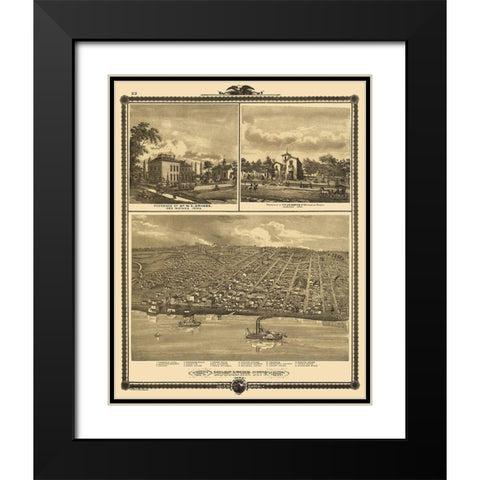 Muscatine Iowa - Andreas 1875 Black Modern Wood Framed Art Print with Double Matting by Andreas