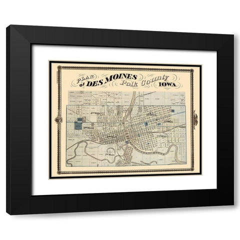 Des Moines Iowa Landowner - Andreas 1875 Black Modern Wood Framed Art Print with Double Matting by Andreas