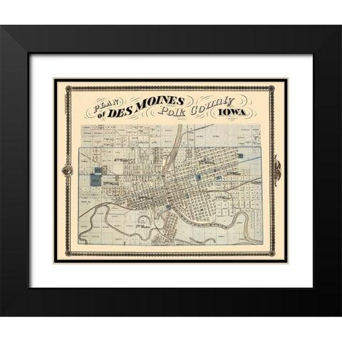 Des Moines Iowa Landowner - Andreas 1875 Black Modern Wood Framed Art Print with Double Matting by Andreas