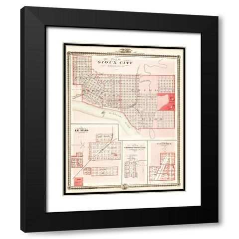 Sioux City, Le Mars Iowa - Andreas 1875 Black Modern Wood Framed Art Print with Double Matting by Andreas