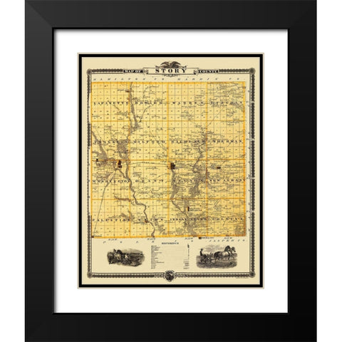 Story Iowa Landowner - Shober 1875 Black Modern Wood Framed Art Print with Double Matting by Shober