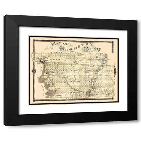 Woodbury Iowa Landowner - Shober 1875 Black Modern Wood Framed Art Print with Double Matting by Shober