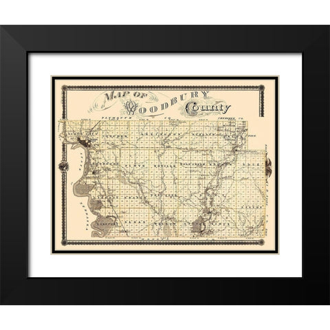Woodbury Iowa Landowner - Shober 1875 Black Modern Wood Framed Art Print with Double Matting by Shober
