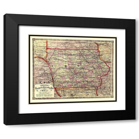 Iowa - Cram 1875 Black Modern Wood Framed Art Print with Double Matting by Cram