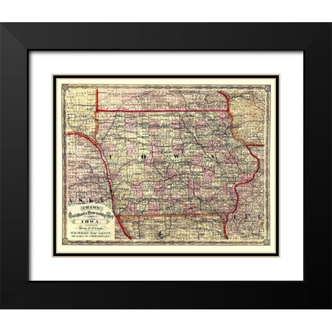 Iowa - Cram 1875 Black Modern Wood Framed Art Print with Double Matting by Cram