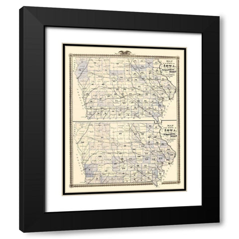 Iowa with Representative, Senatorial Districts Black Modern Wood Framed Art Print with Double Matting by Andreas