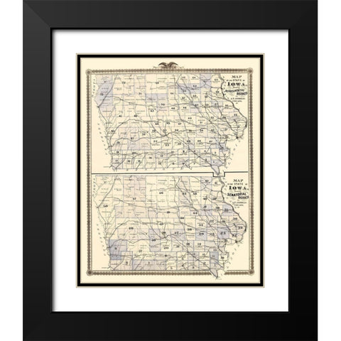 Iowa with Representative, Senatorial Districts Black Modern Wood Framed Art Print with Double Matting by Andreas