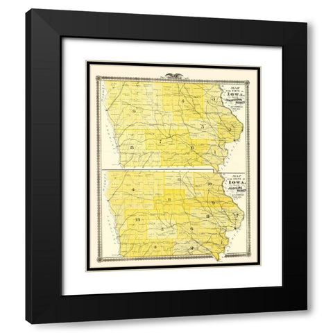 Iowa with Congressional, Judicial Districts  1874 Black Modern Wood Framed Art Print with Double Matting by Andreas