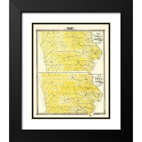 Iowa with Congressional, Judicial Districts  1874 Black Modern Wood Framed Art Print with Double Matting by Andreas