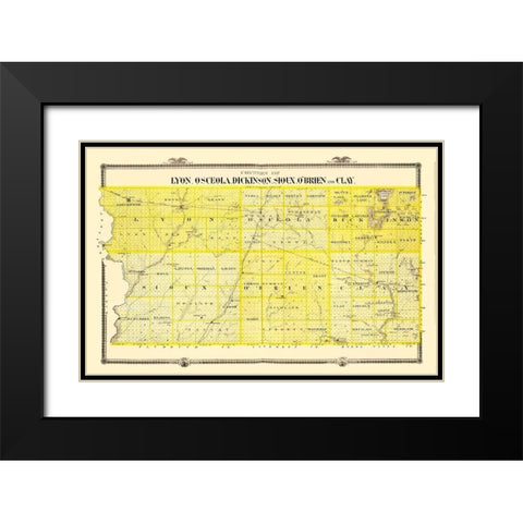 Lyon Osceola Dickinson Sioux Obrien Clay Iowa Black Modern Wood Framed Art Print with Double Matting by Andreas