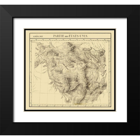 Idaho, Montana, Wyoming - Vandermaelen 1827 Black Modern Wood Framed Art Print with Double Matting by Vandermaelen