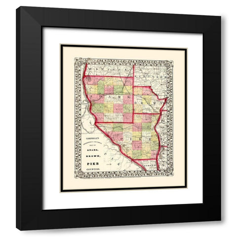 Adams  Brown  Pike Illinois - Campbell 1850 Black Modern Wood Framed Art Print with Double Matting by Campbell