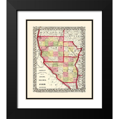 Adams  Brown  Pike Illinois - Campbell 1850 Black Modern Wood Framed Art Print with Double Matting by Campbell