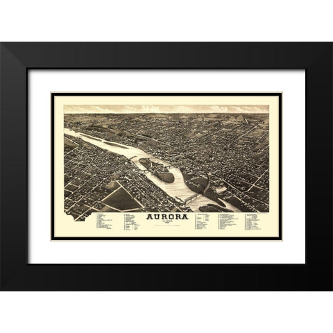 Aurora Illinois - Beck 1867 Black Modern Wood Framed Art Print with Double Matting by Beck