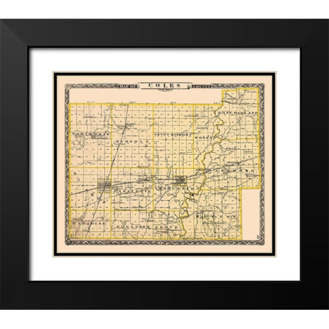 Coles County Illinois - Beers 1876 Black Modern Wood Framed Art Print with Double Matting by Beers
