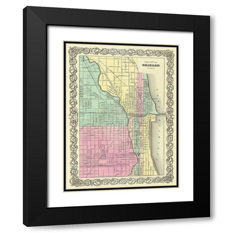 Chicago Illinois - Colton 1855 Black Modern Wood Framed Art Print with Double Matting by Colton