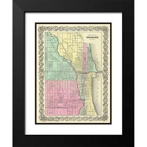 Chicago Illinois - Colton 1855 Black Modern Wood Framed Art Print with Double Matting by Colton
