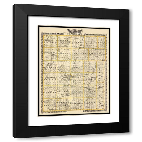 Champaign Illinois Landowner - Warner 1876 Black Modern Wood Framed Art Print with Double Matting by Warner