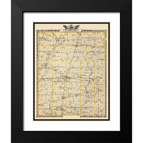 Champaign Illinois Landowner - Warner 1876 Black Modern Wood Framed Art Print with Double Matting by Warner