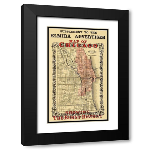 Chicago Illinois Fire Burnt District - Colton 1871 Black Modern Wood Framed Art Print with Double Matting by Colton